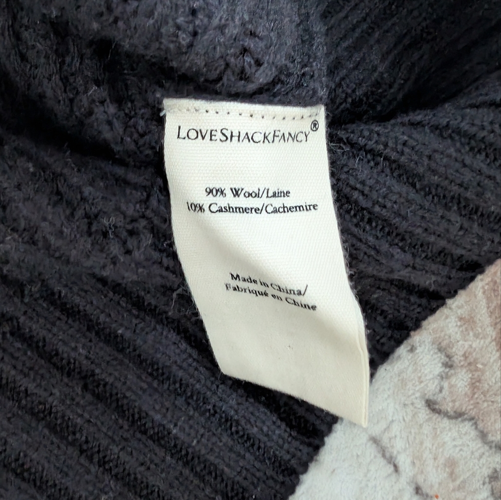 LoveShackFancy Black Ribbed Cardigan with Floral Bow - Picture 8 of 10